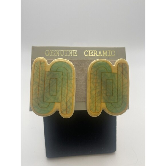 Vintage Artisan Genuine Ceramic Set Deco Style Necklace & Matching Earrings - Picture 3 of 9